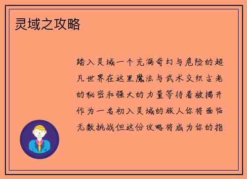 灵域之攻略